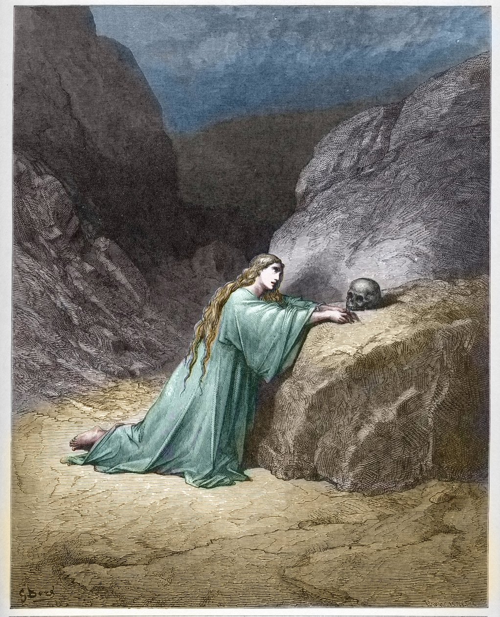 Maria Madalena arrependida (A Maria Madalena arrependida) - - Gravura em "A ilustração bíblica" de Gustave Dore (1832-1883) - Gravura em "A Bíblia Dore de Gustave Dore