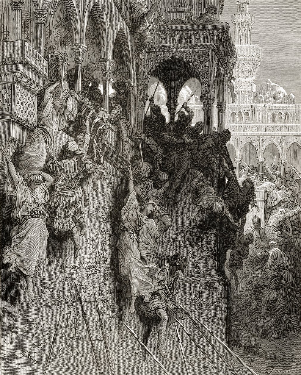 Massacre de Antioquia, ilustração de &39;Bibliotheque des Croisades&39; por JF. Michaud, 1877 de Gustave Dore
