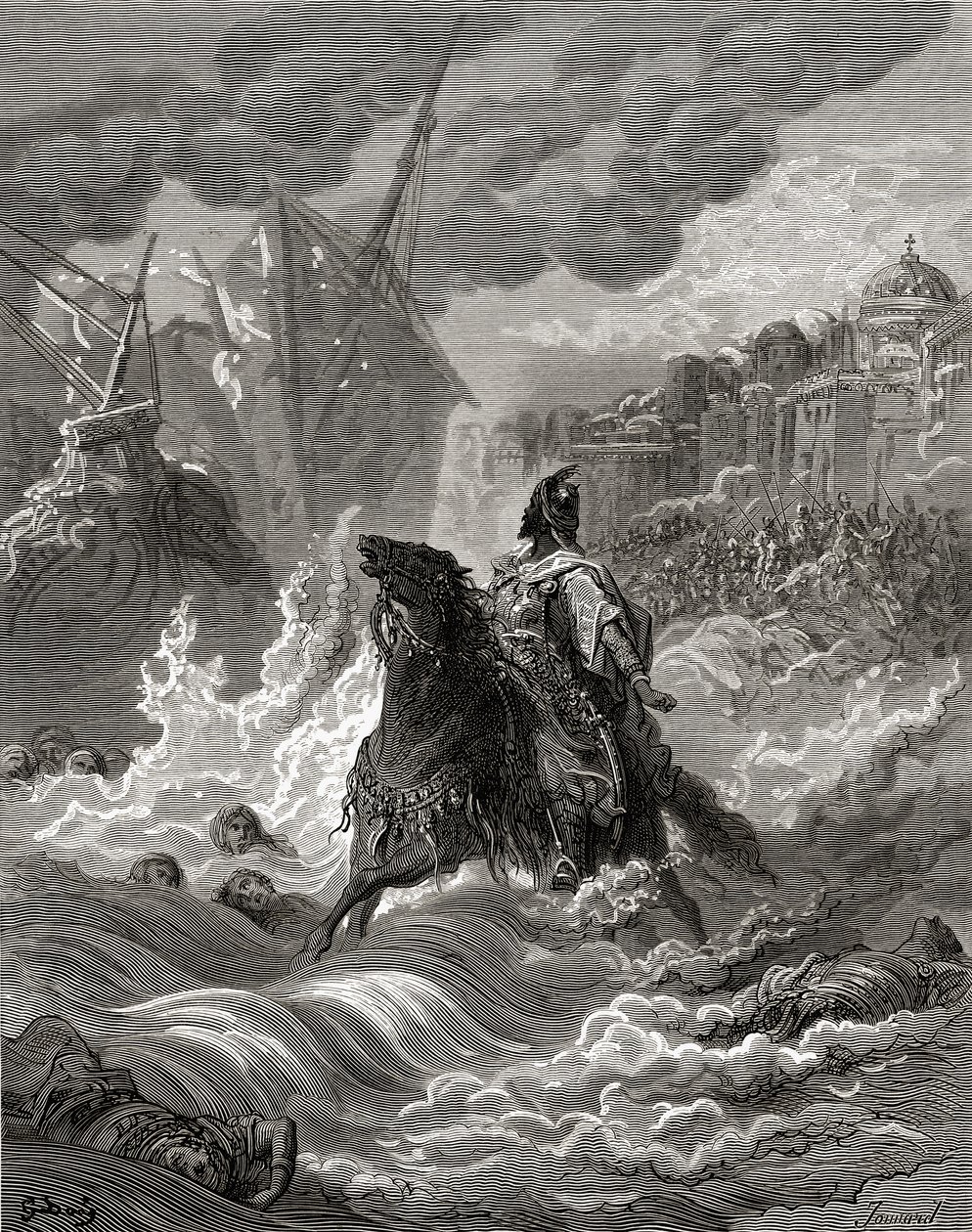 Maomé II (1432-81) antes de Constantinopla em 1453, ilustração de &39;Bibliotheque des Croisades&39; por JF. Michaud, 1877 (lito) de Gustave Dore
