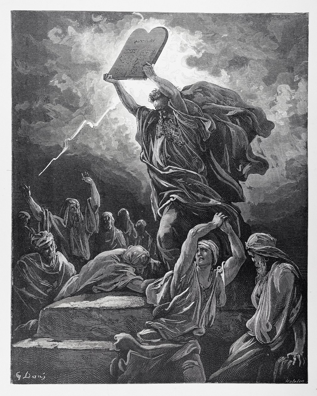 Moisés Quebrando as Tábuas da Lei, gravado por Hotelin, c.1868 de Gustave Dore