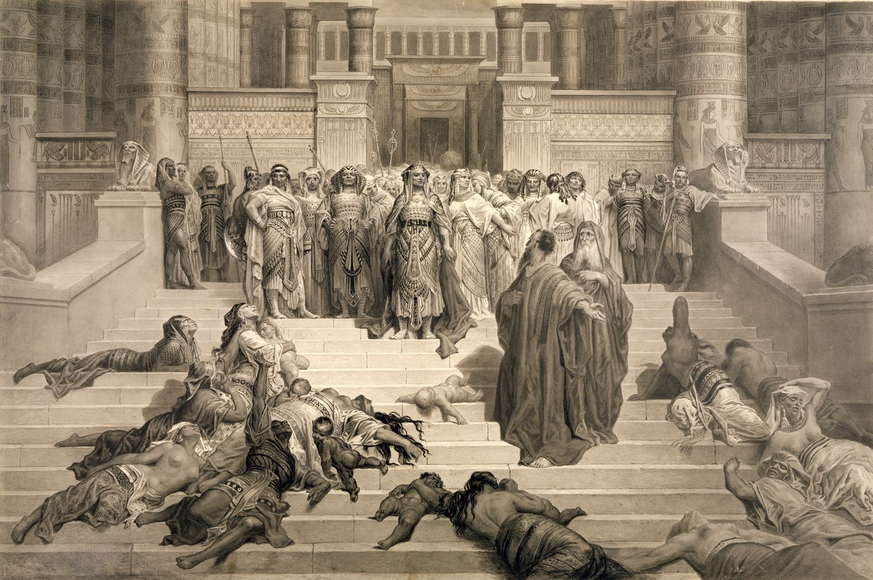 Moisés antes do faraó (carvão e caneta e tinta no papel) de Gustave Dore
