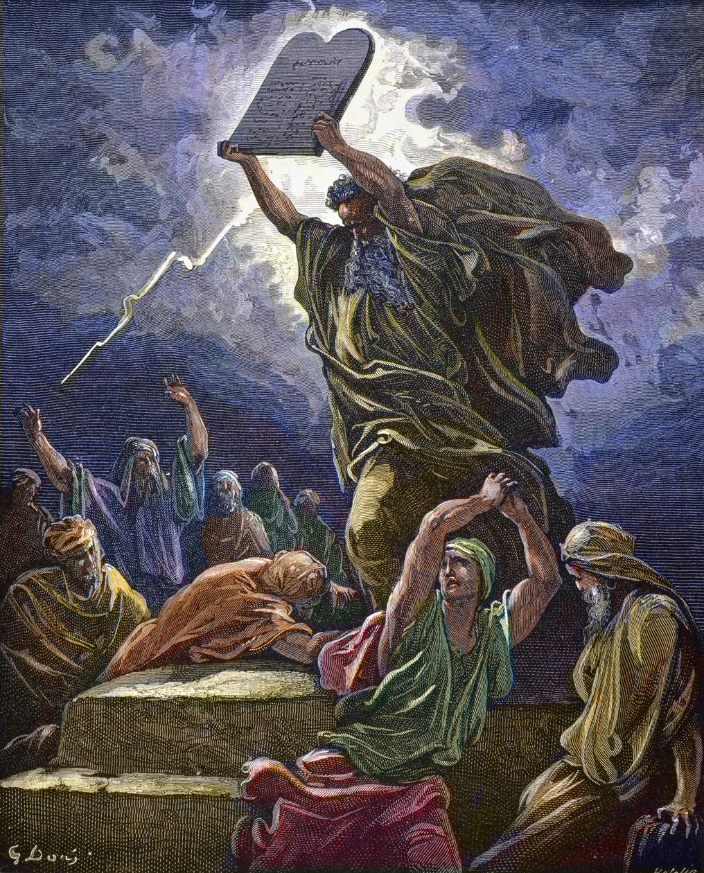Moisés encontra judeus adorando o bezerro de ouro e quebra as mesas da lei - Moses Breaking The Tablets Of The Law - Gustave Dore (1832-1883) de Gustave Dore