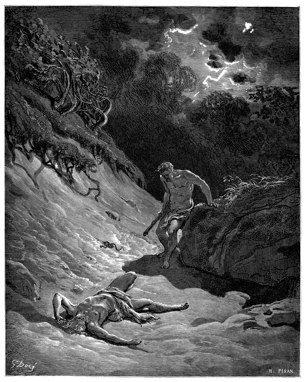 Assassinato de Abel por Caim - Ilustração de Gustave Dore para A Bíblia - de Gustave Dore
