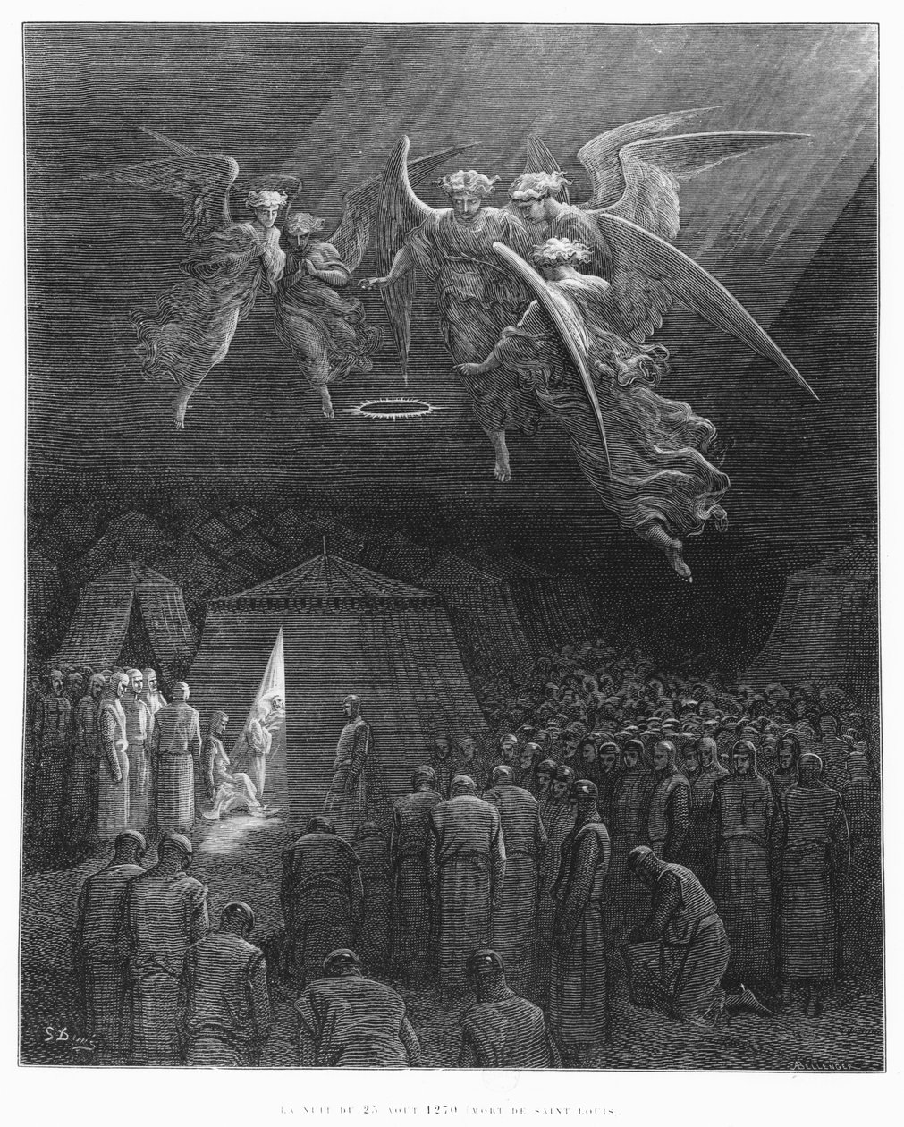 Noite de 25 de agosto de 1270, Morte de São Luís (1214-70), ilustração de &39;Histoire des Croisades&39; de Joseph Michaud (1767-1839) gravada por Albert Bellenger (n. 1846) 1877 de Gustave Dore
