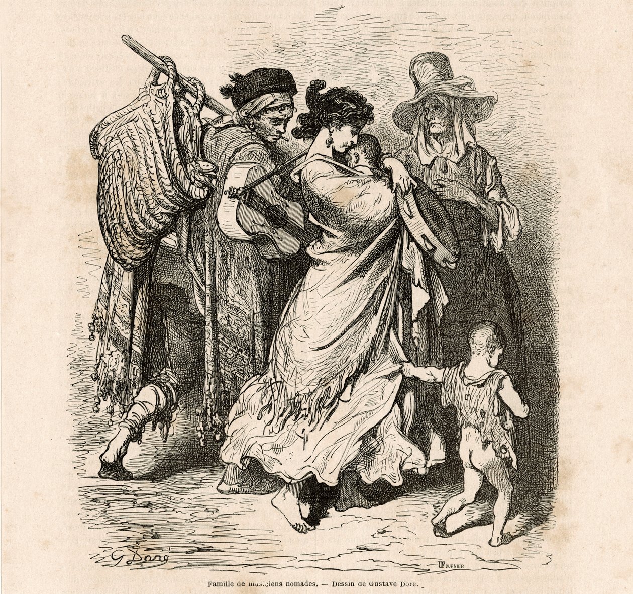 Família nómada de músicos (gravura) de Gustave Dore