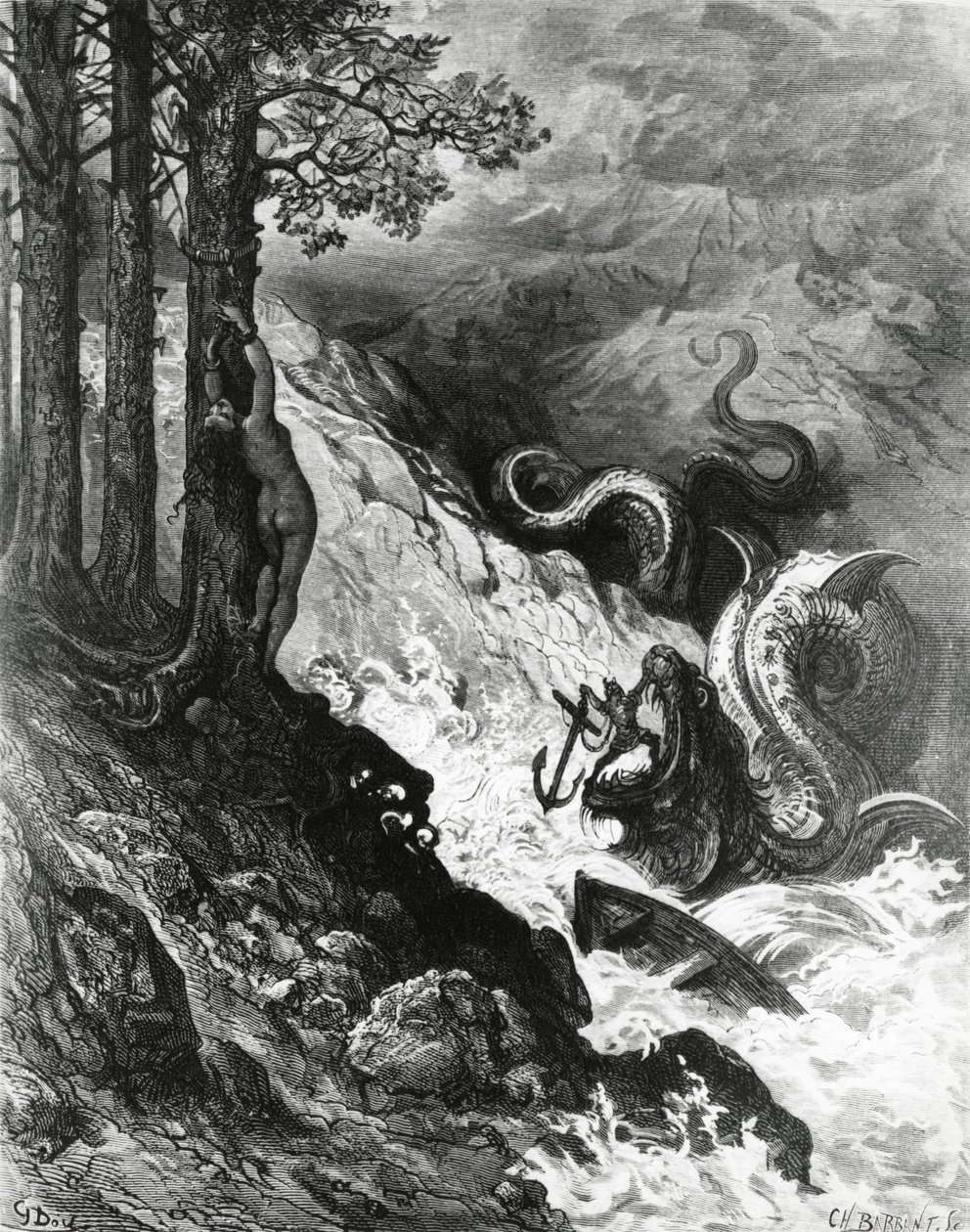 Orlando luta contra o orc, de The Frenzy of Orlando, de Paul Gustave Dore, ilustração de Gustave Dore