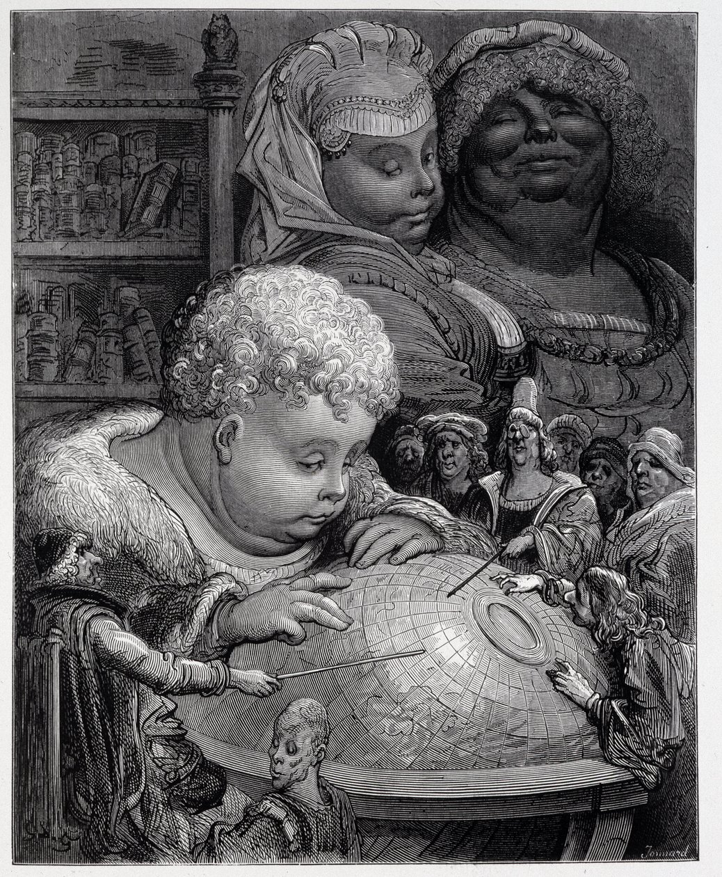 Pantagruel seguindo um curso de geografia - em "Gargantua" de Rabelais, doente. Gustave Dore de Gustave Dore