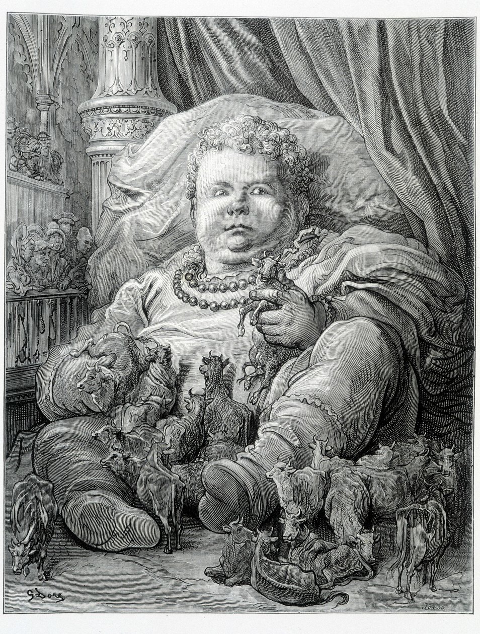 Pantagruel rodeia as vacas - em "Gargantua" de Rabelais, doente. Gustave Doré de Gustave Dore