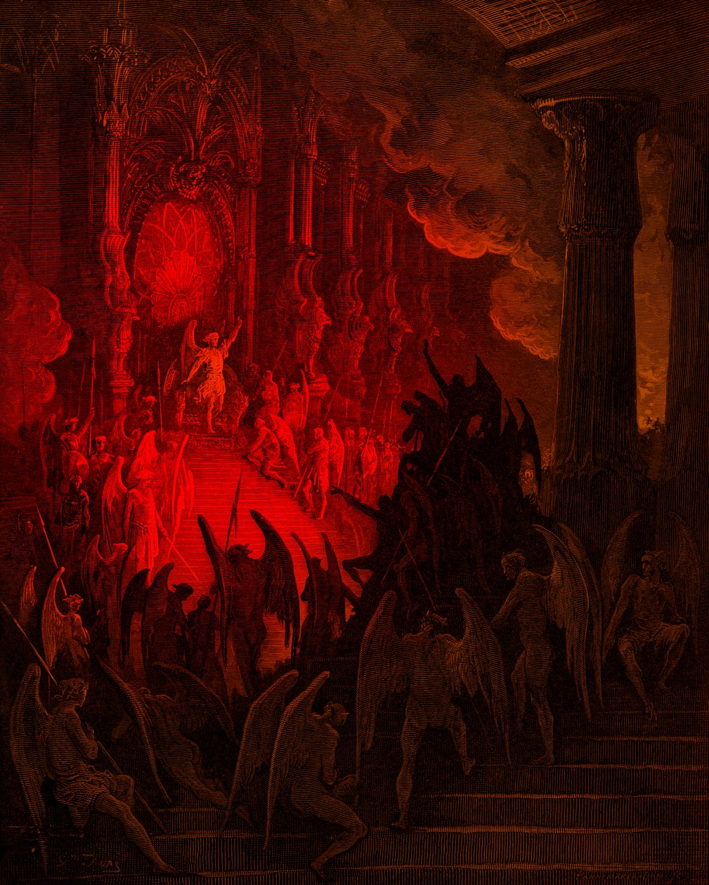 Paraíso Perdido: Satanás em Conselho, gravura de Gustave Doré de Gustave Dore