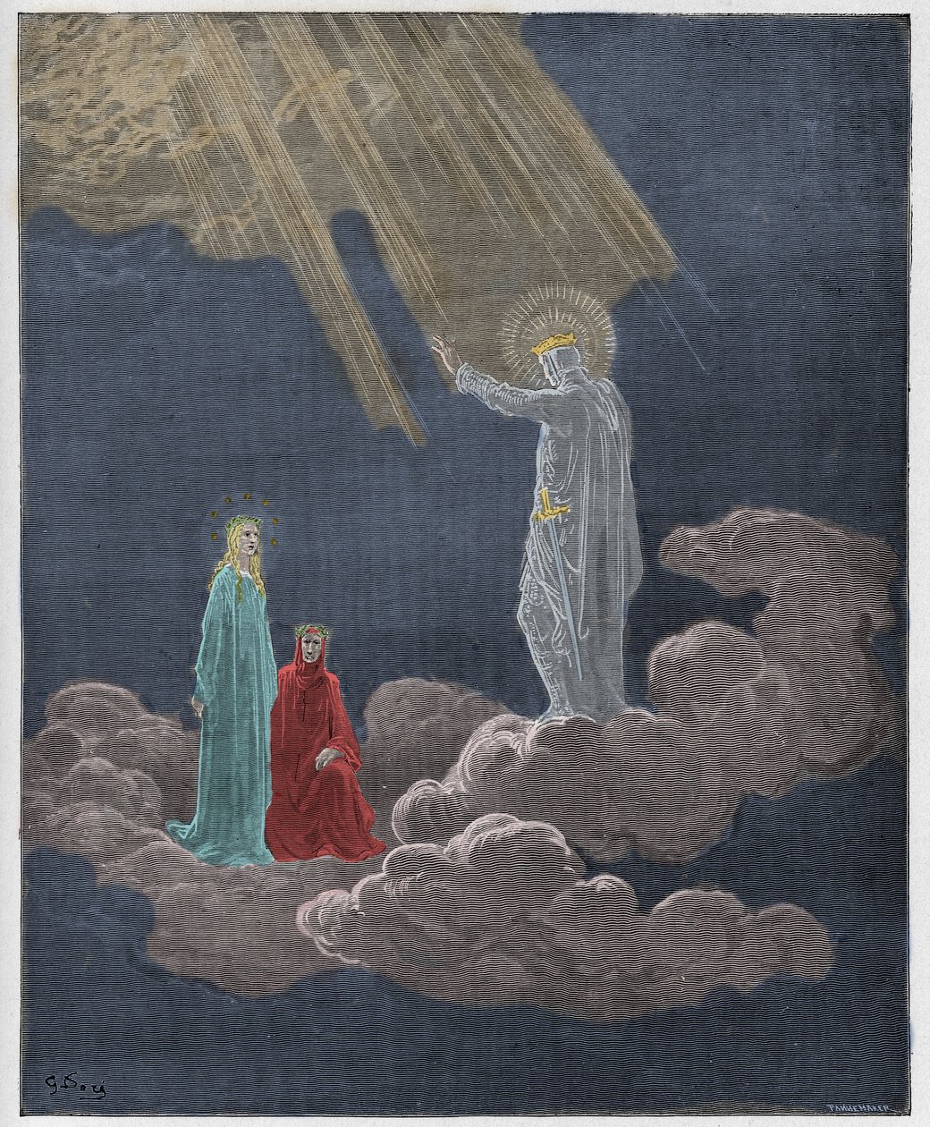 Paradiso, Canto 8: Charles Martel dirige-se a Dante e Beatrice, ilustração da "Divina Comédia" de Dante Alighieri, 1885 de Gustave Dore