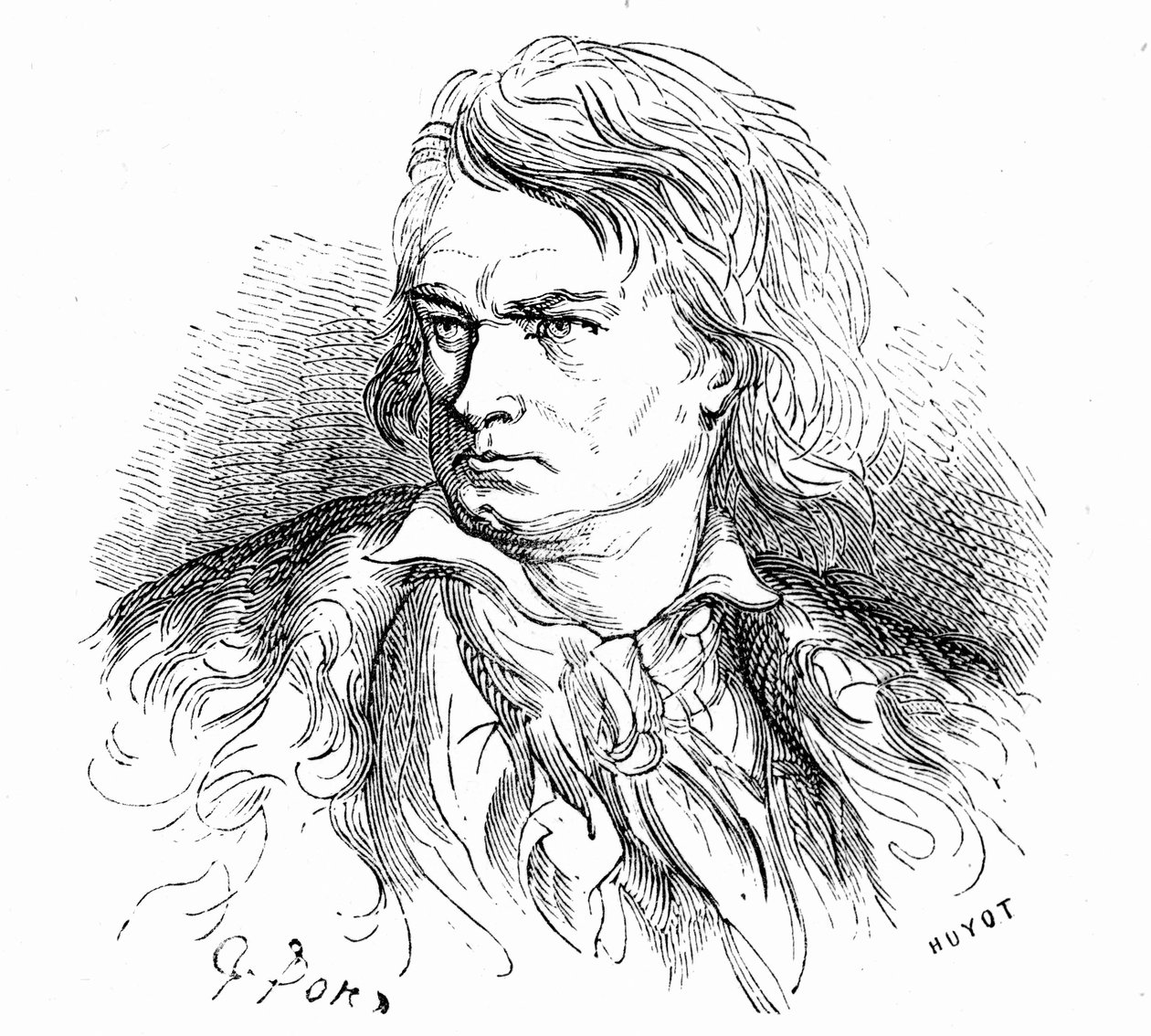 Retrato de Beethoven por Gustave Dore, cerca de 1855, para ilustrar um texto de Hippolyte Taine: "- O que é Beethoven "Um pobre grande homem, surdo, apaixonado, mal conhecido e filósofo, cuja música está cheia de sonhos gigantescos ou dolorosos." de Gustave Dore