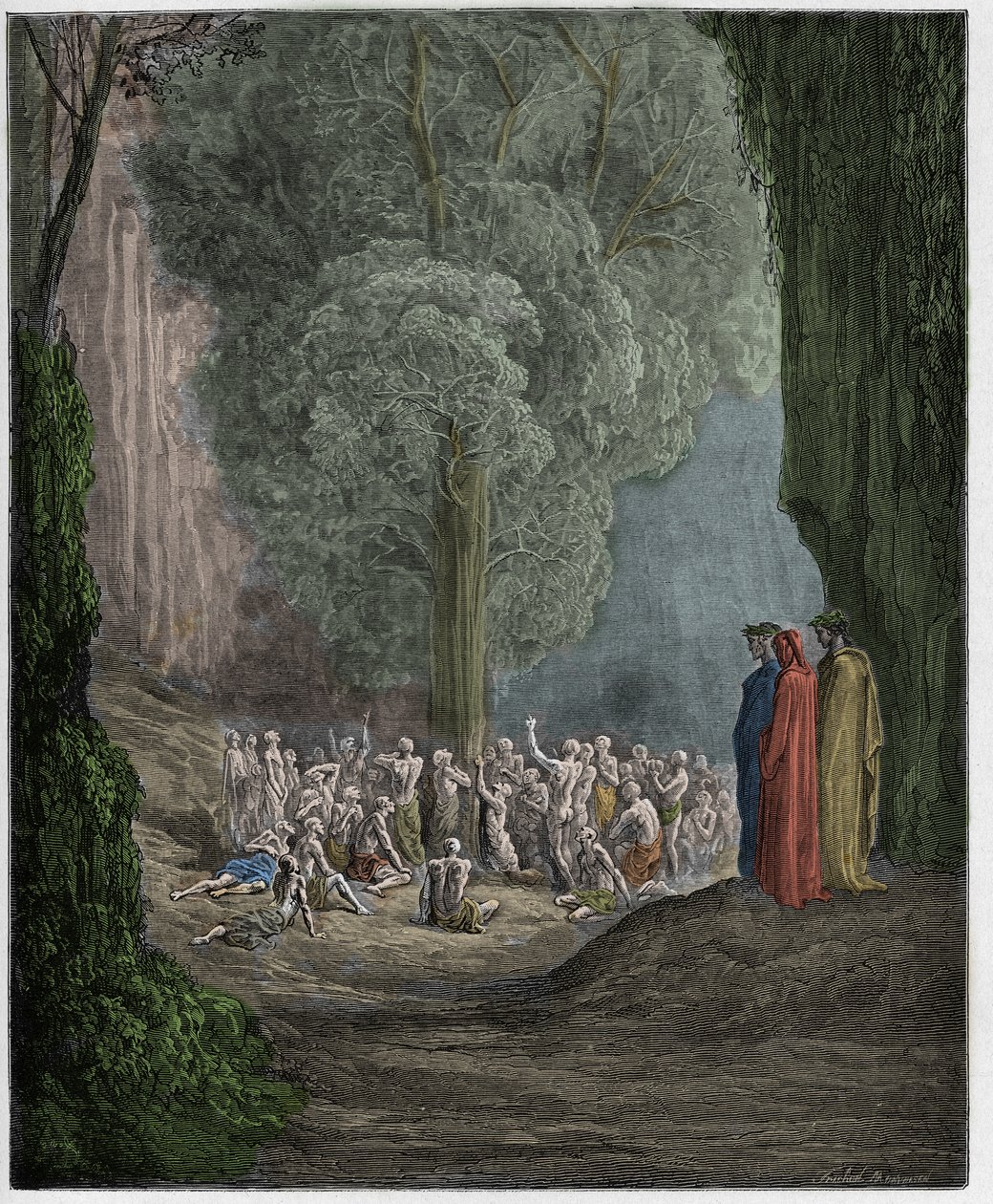 Purgatorio, Canto 24: As almas gulosas clamam debaixo da árvore, ilustração da "Divina Comédia" de Dante Alighieri, 1885 de Gustave Dore