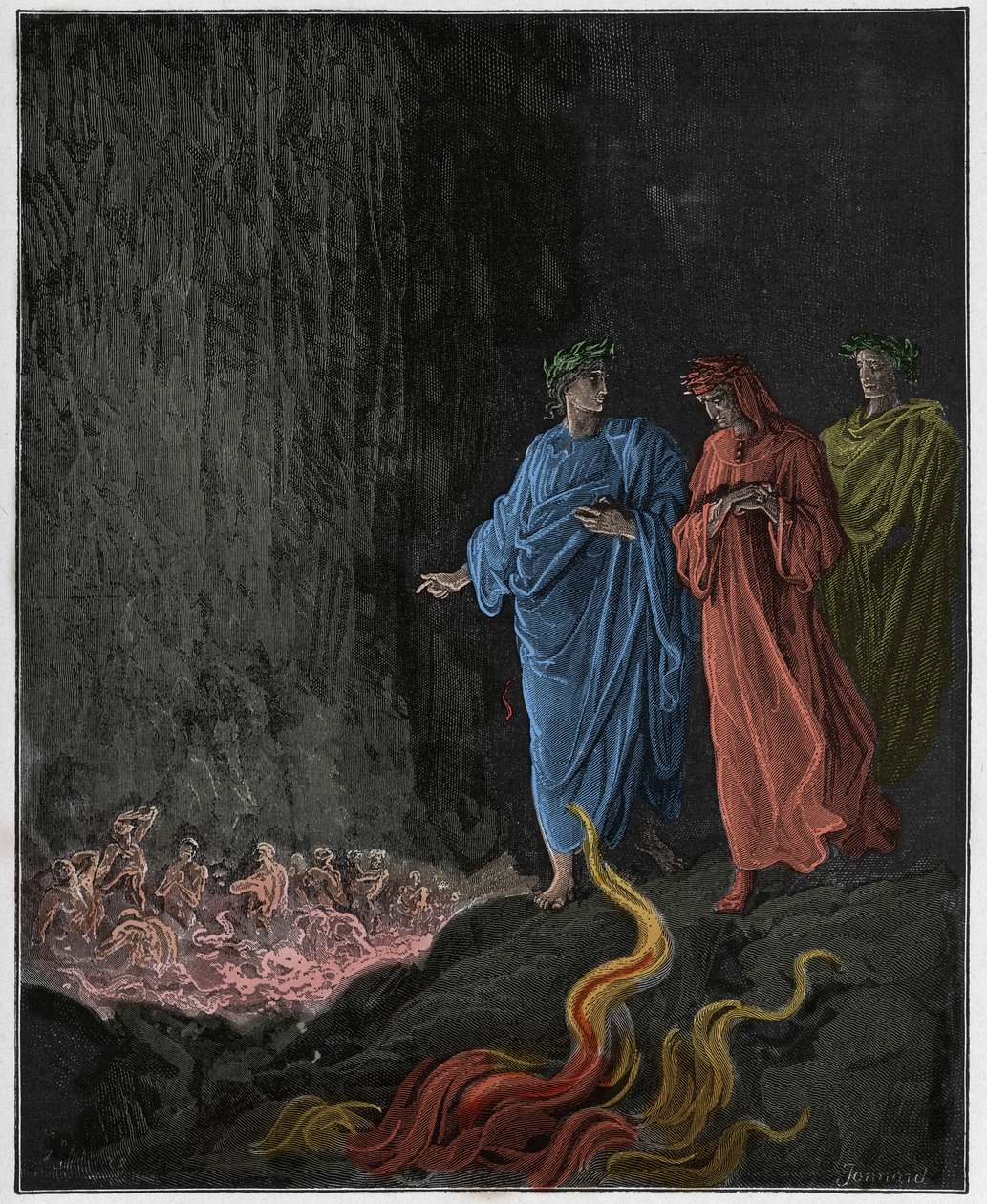 Purgatorio, Canto 25: Os poetas no sétimo círculo, ilustração da "Divina Comédia" de Dante Alighieri, 1885 de Gustave Dore