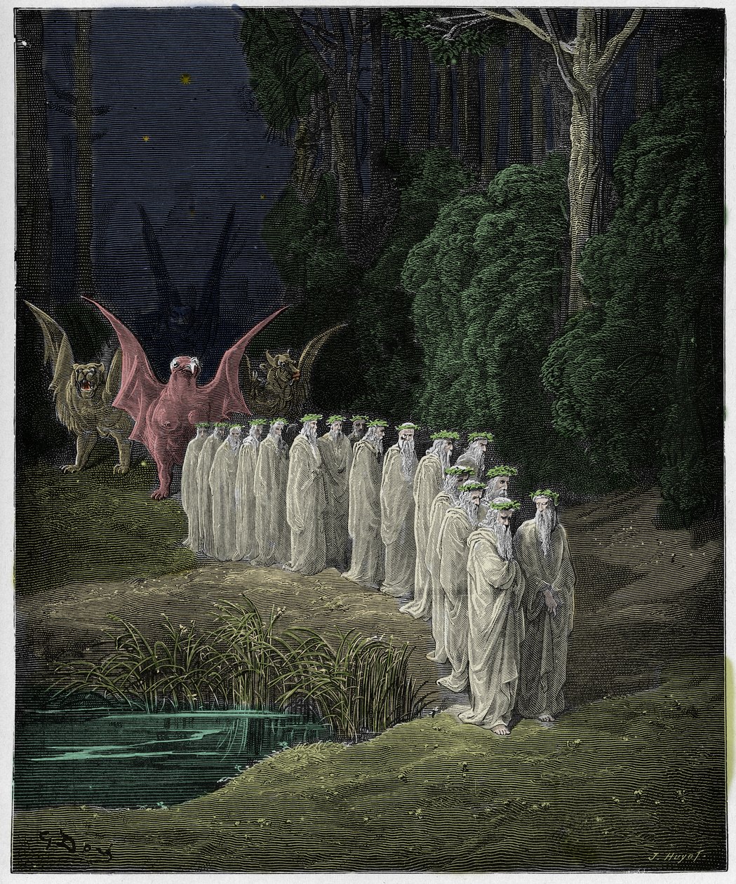 Purgatorio, Canto 29: Os 24 anciãos da procissão apocalíptica, ilustração da "Divina Comédia" de Dante Alighieri, 1885 de Gustave Dore