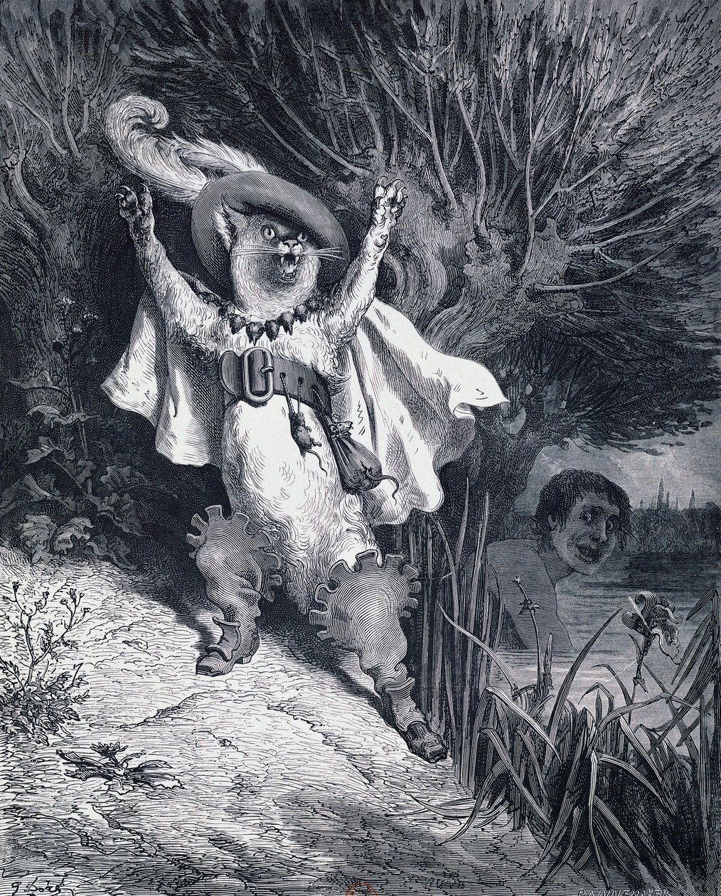 Gato de Botas, ilustração de Gustave Dore (1832-1883) para o conto de fadas de Charles Perrault (1628-1703) de Gustave Dore