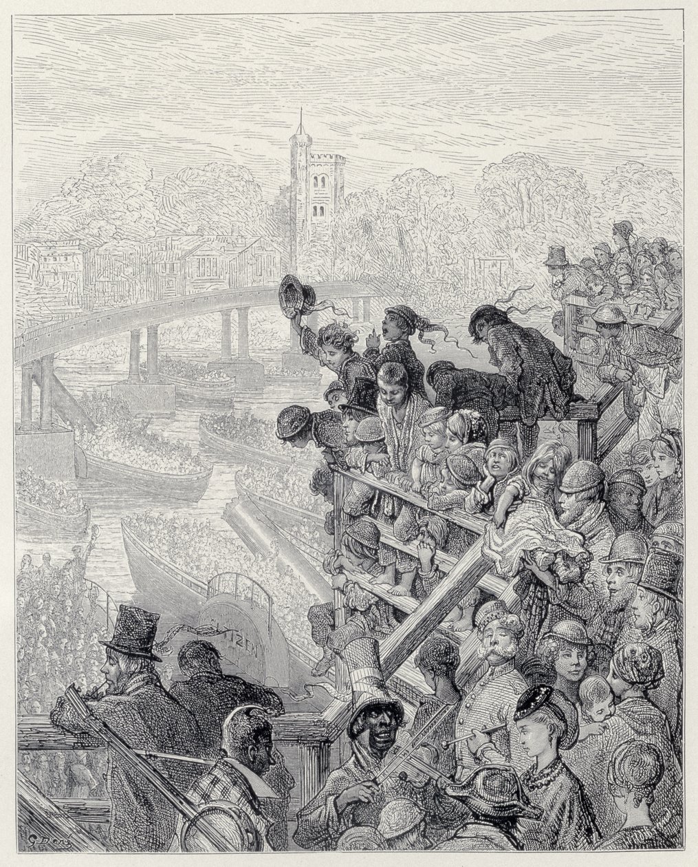 Ponte de Putney - o retorno, de "Londres, uma peregrinação", escrito por William Blanchard Jerrold (1826-84), gravado por Henri-Theophile Hildibrand (1824-97), pub. 1872 de Gustave Dore