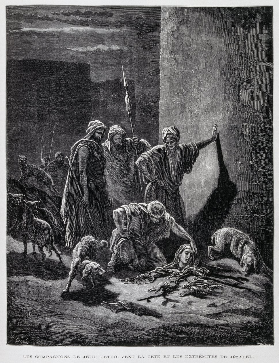 Restos da rainha Jezabel depois de ter sido atirada das janelas do palácio, Ilustração da Bíblia de Dore de Gustave Dore