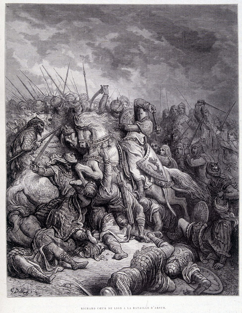Richard Heart of Lion na Batalha de Arsur - gravura de Gustave Doré de Gustave Dore
