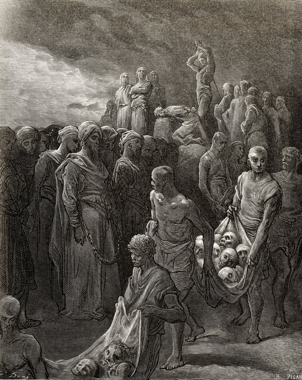 Richard I (1157-99), o Coração de Leão, massacra prisioneiros em represália, ilustração de "Bibliotheque des Croisades", de JF. Michaud, 1877 de Gustave Dore