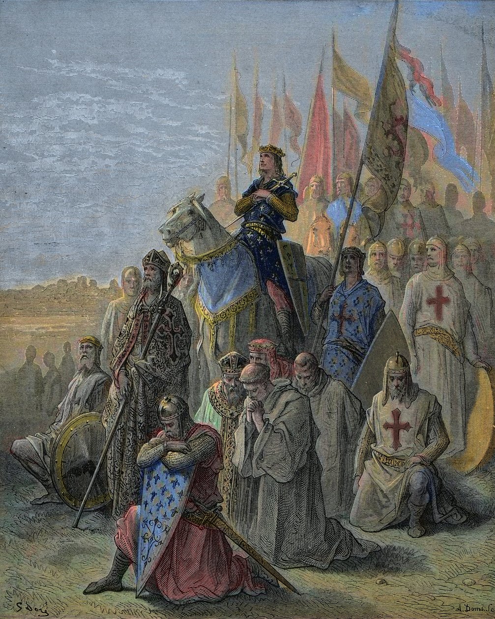 Saint Louis chega em frente a Damietta - Captura da cidade egípcia junto às travessias em 6 de junho de Gustave Dore