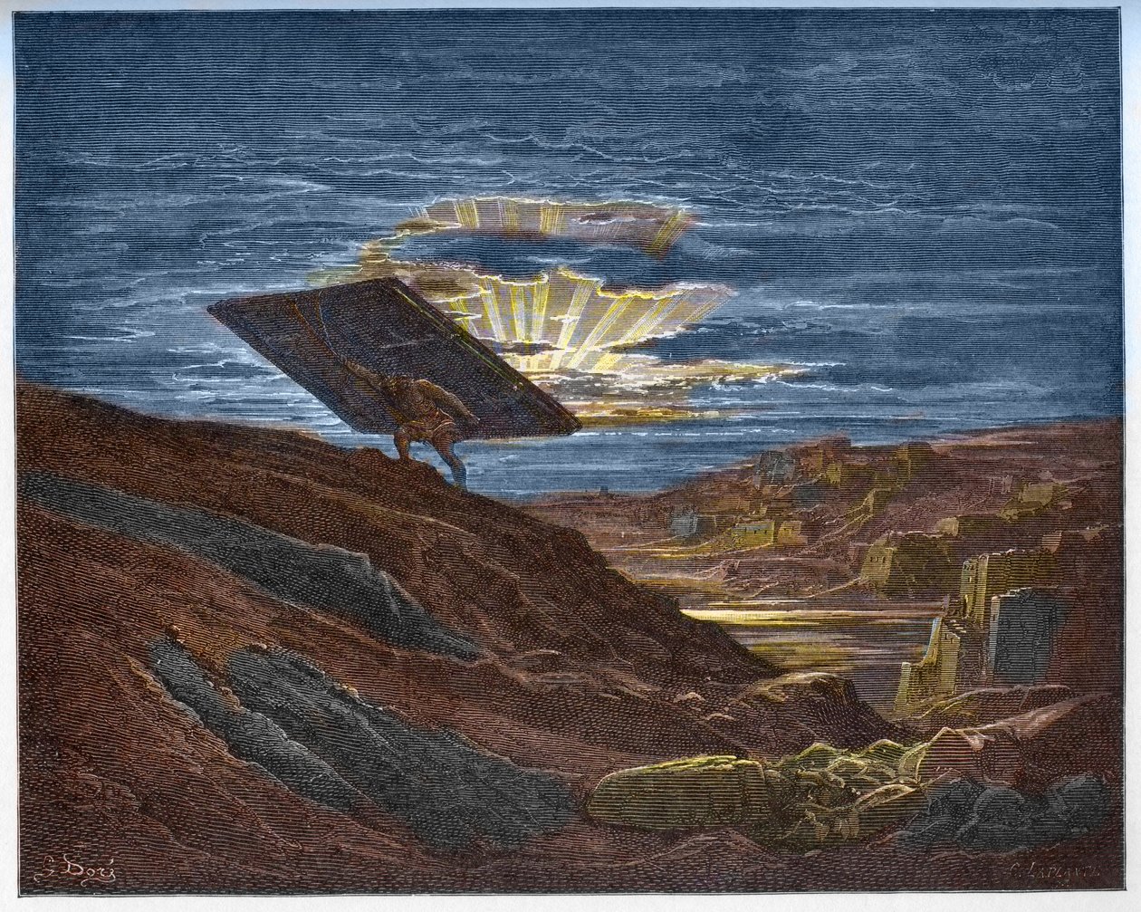 Sansão leva os portões de Gaza - Sansão retirando os portões de Gaza - - Gravura em "A ilustração da Bíblia" de Gustave Dore (1832-1883) - Gravura em "A Bíblia Dore" de Gustave Dore