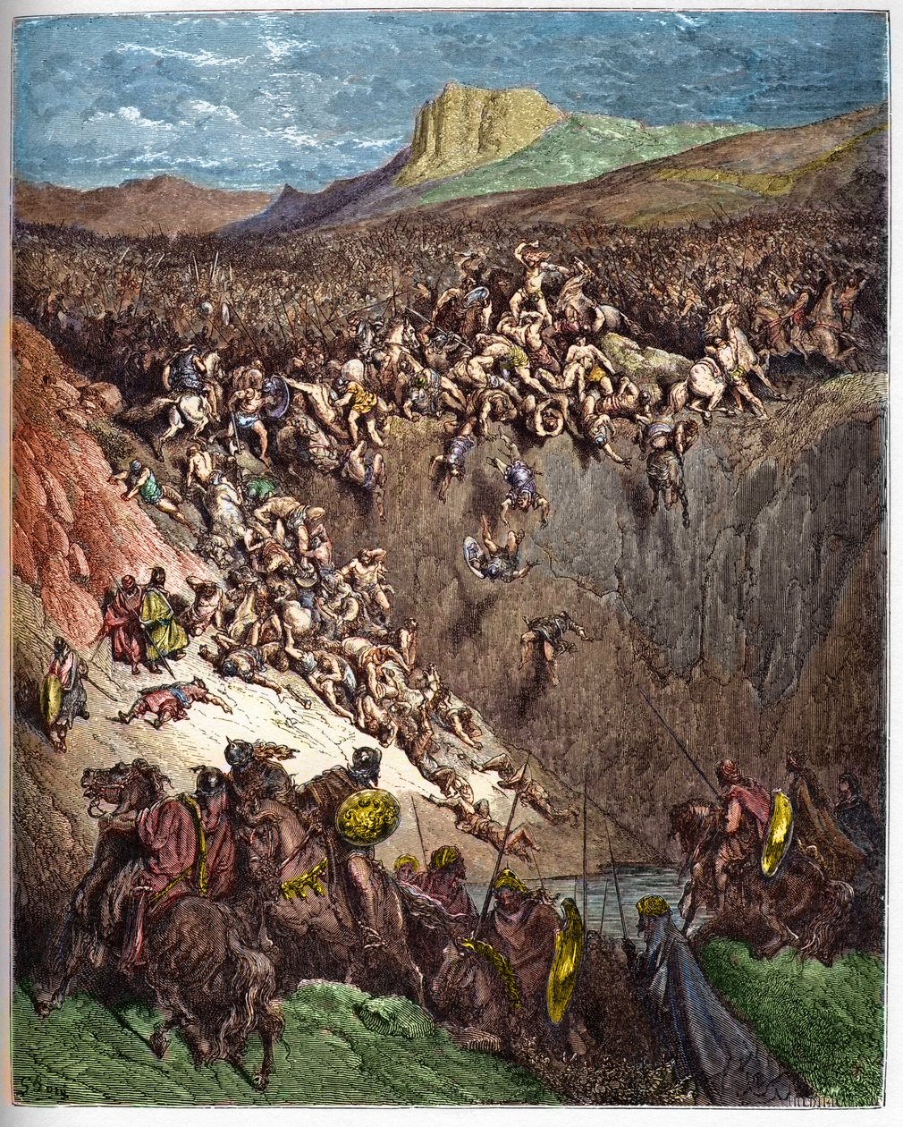 Sansão destruindo os filisteus com a mandíbula de um rabo - Sansão mata os filisteus com a mandíbula de um burro - - Gravura em "A ilustração bíblica" de Gustave Dore (1832-1883) - Gravura em "A Bíblia Dore de Gustave Dore