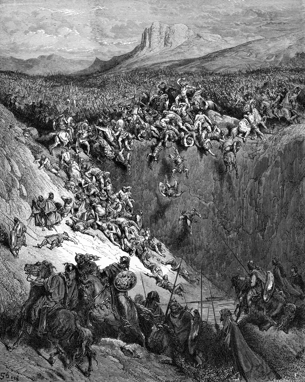 Sansão mata filisteus com mandíbula por Doré- Bíblia de Gustave Dore