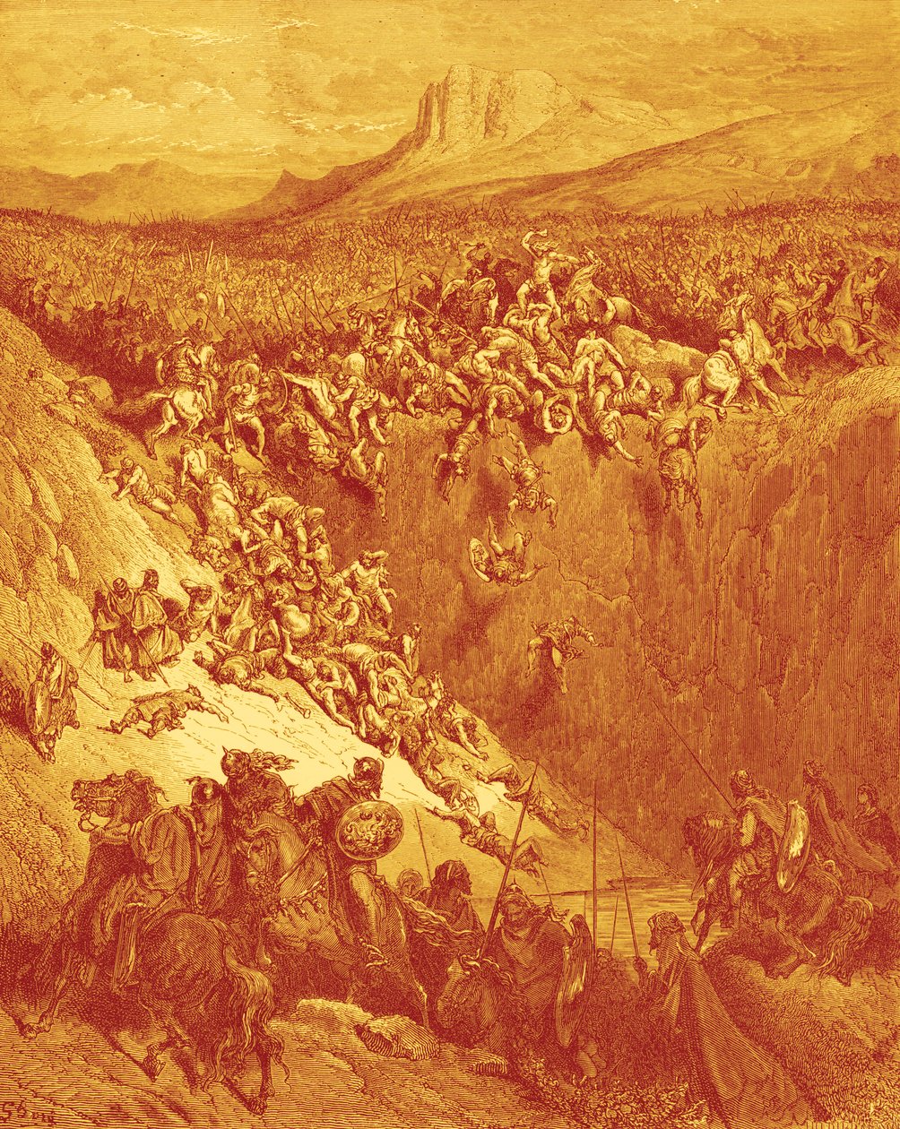 Sansão mata filisteus com mandíbula de rabo, por Doré - Bíblia de Gustave Dore