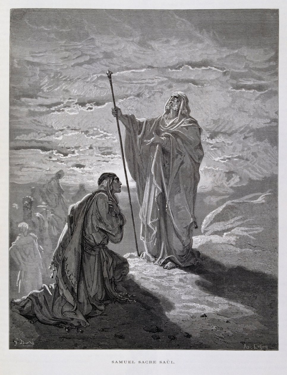 Samuel unge Saul como primeiro rei de Israel, Ilustração da Bíblia de Dore de Gustave Dore