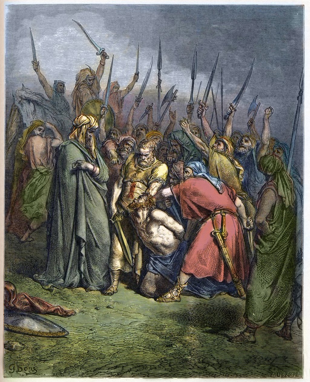 Samuel mata Agag - A decapitação de Agag, Rei dos Amalequitas, pelo profeta Samuel - - Gravura em "A ilustração da Bíblia" de Gustave Dore (1832-1883) - Gravura em "A Bíblia Dore de Gustave Dore