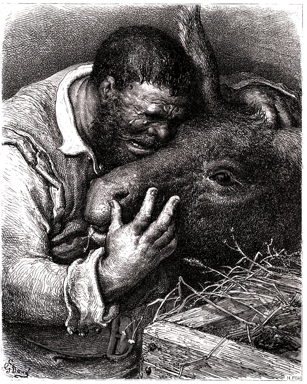 Sancho Pança chora enquanto beija o seu burro de Gustave Dore