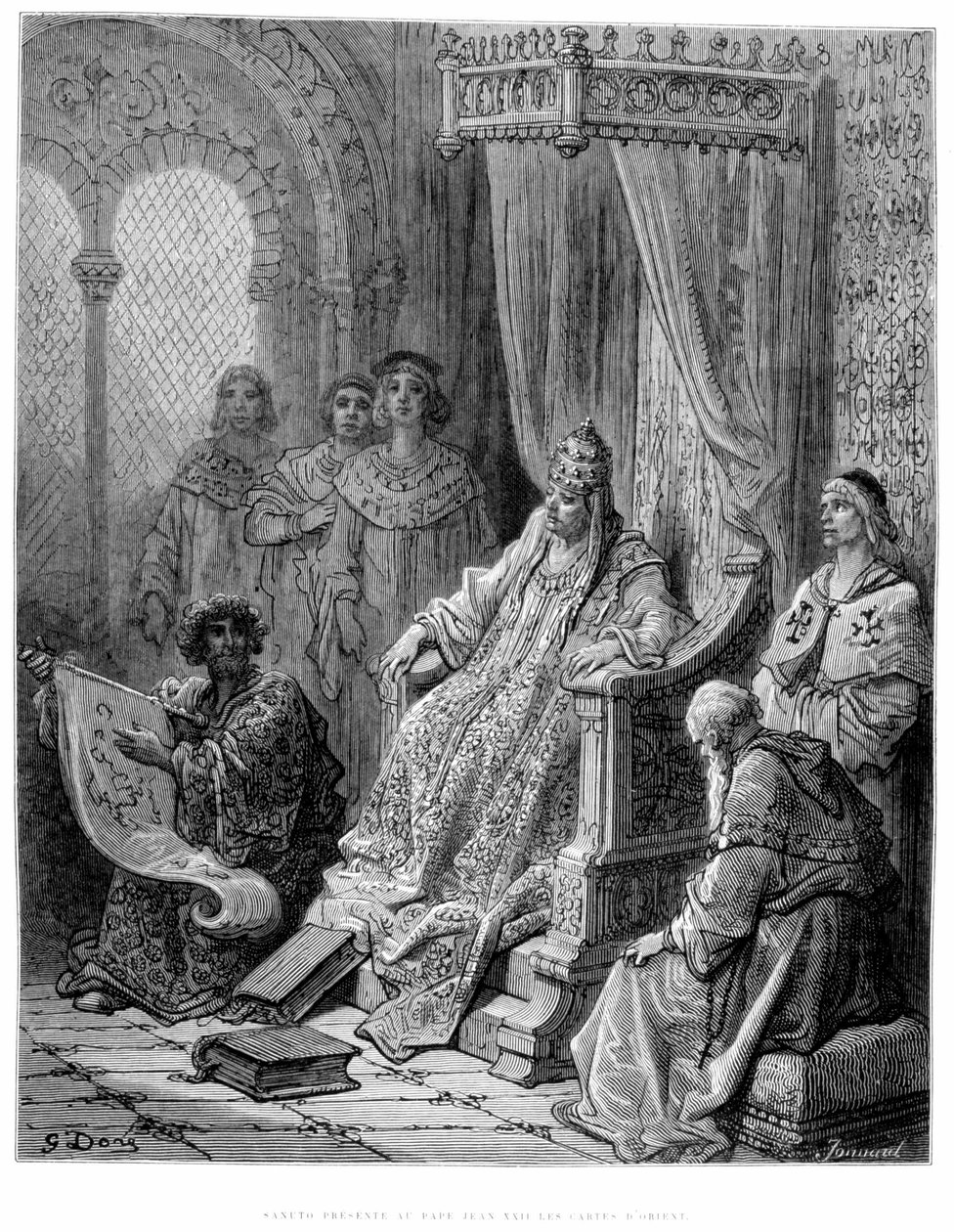 Sanuto apresenta ao Papa João XXII os mapas do Oriente - gravados por Gustave Doré de Gustave Dore