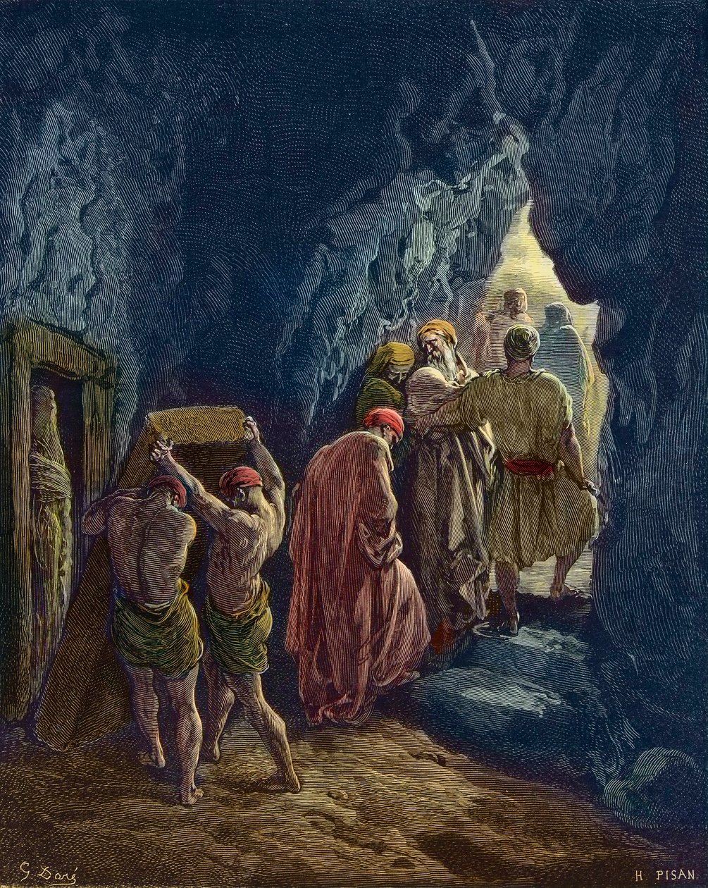 A Morte de Sara tem 127 anos - O Enterro da Esposa de Abraão, Sara - - gravura de Gustave Dore - coloração posterior de Gustave Dore