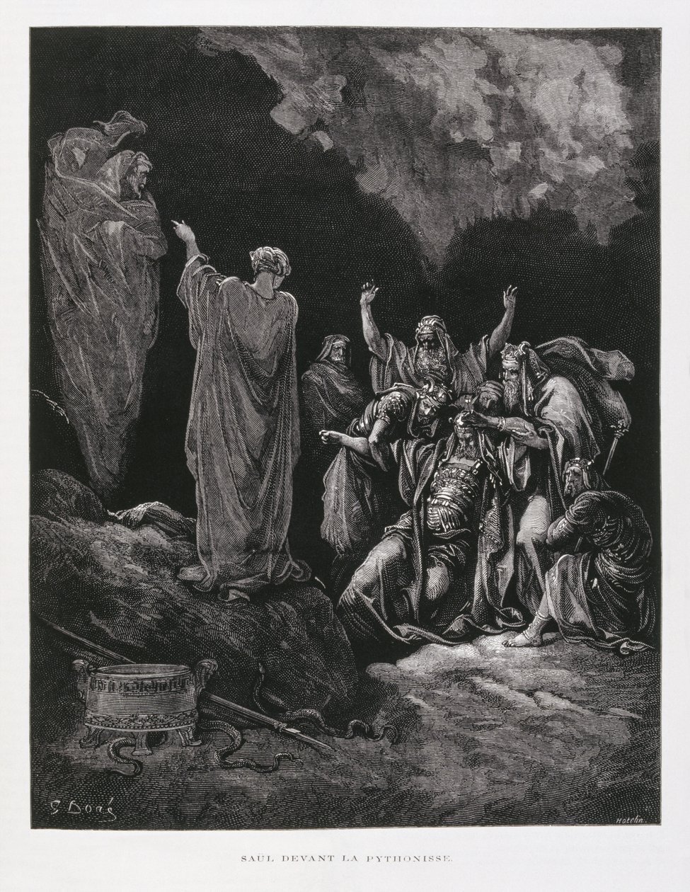 Saul e a Bruxa de Endor, ilustração da Bíblia de Dore de Gustave Dore