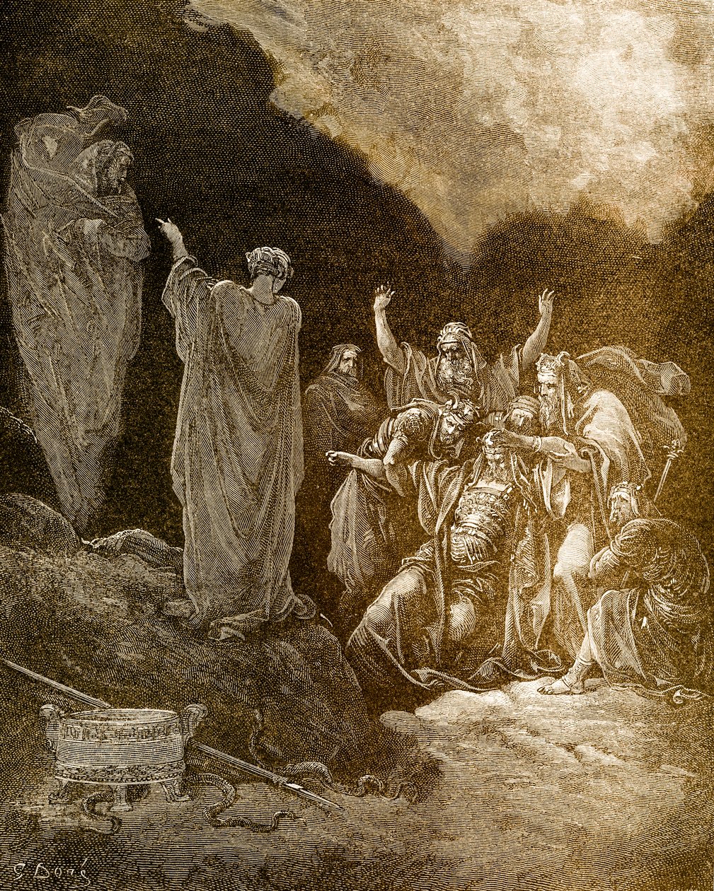 Saul e a média-bruxa de Endor, de Doré. - Bíblia de Gustave Dore