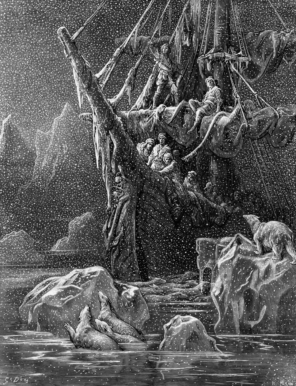 Navio na Antártida, cena de &39;The Rime of the Ancient Mariner&39; por ST Coleridge, por ST Coleridge, publicado pela Harper und Brothers, Nova York, 1876 (gravura em madeira) de Gustave Dore