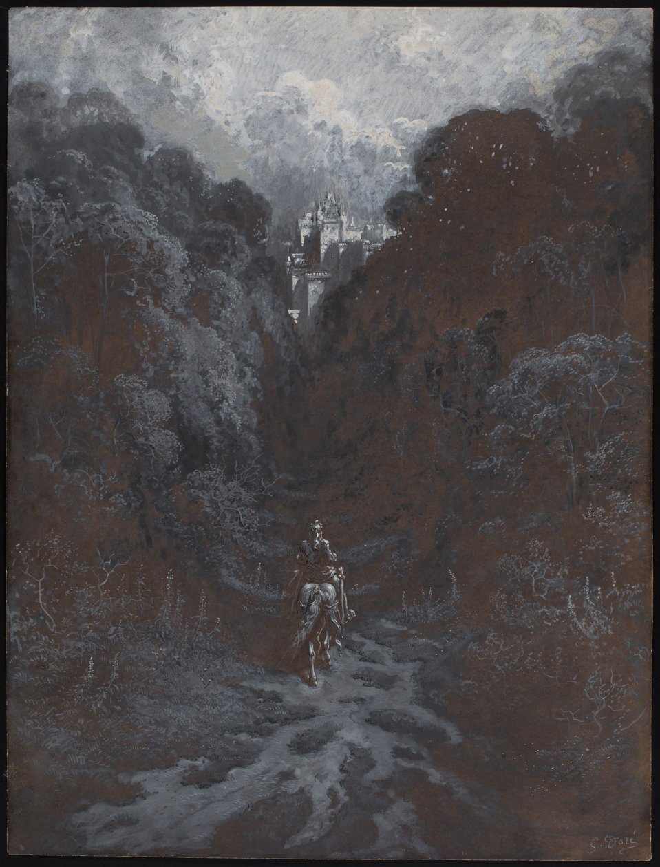 Sir Lancelot aproxima-se do Castelo de Astolat de Gustave Dore