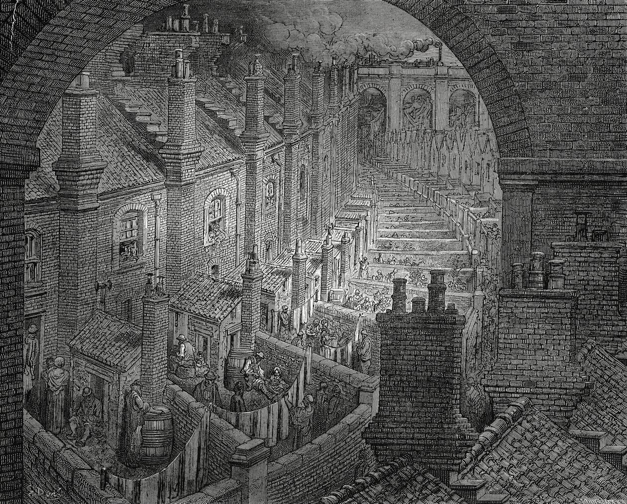 Favelas de Londres, gravura de Gustave Dore (1832-1883) de Gustave Dore