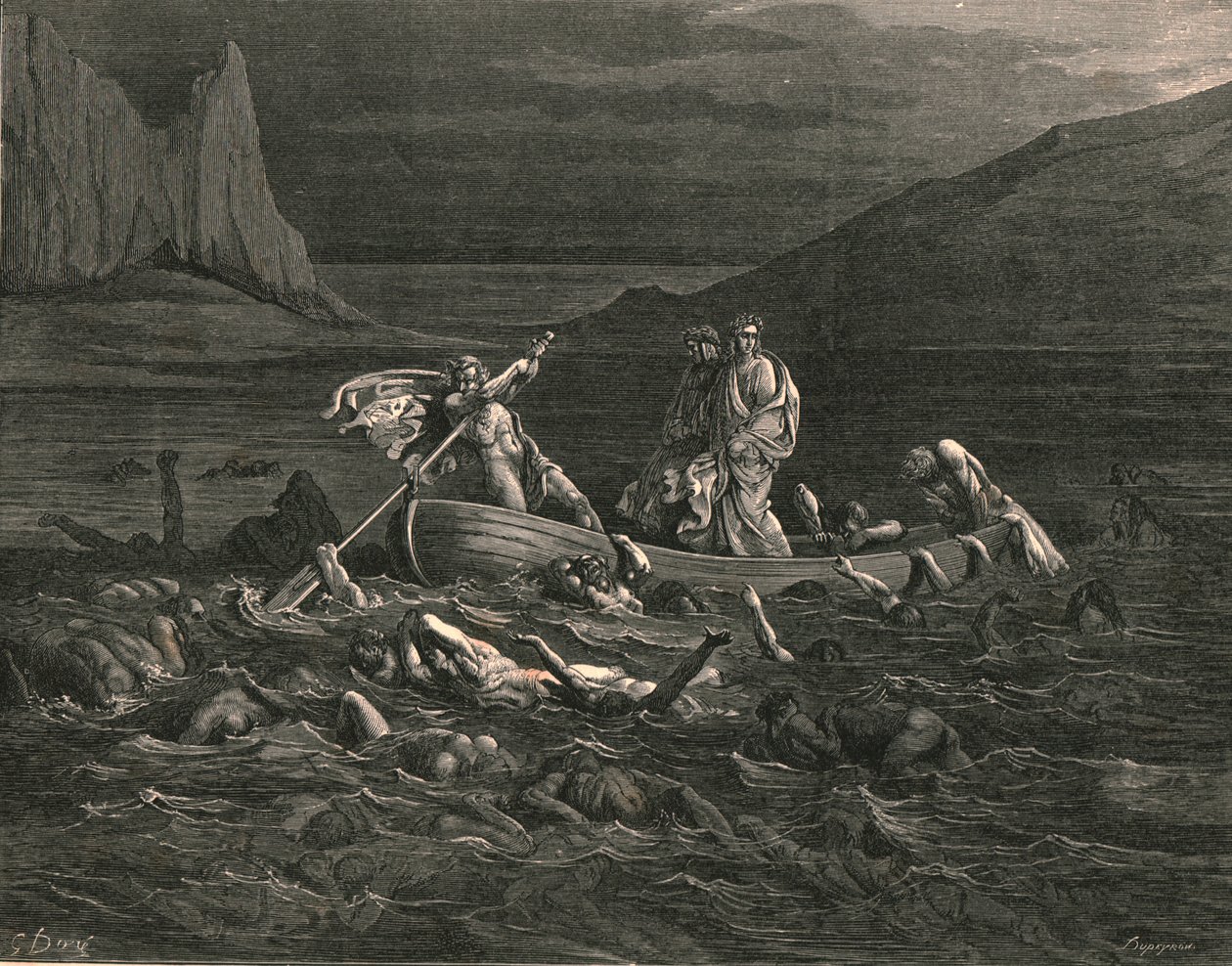 Assim que ambos embarcarem, cortando as ondas, c1890. de Gustave Dore