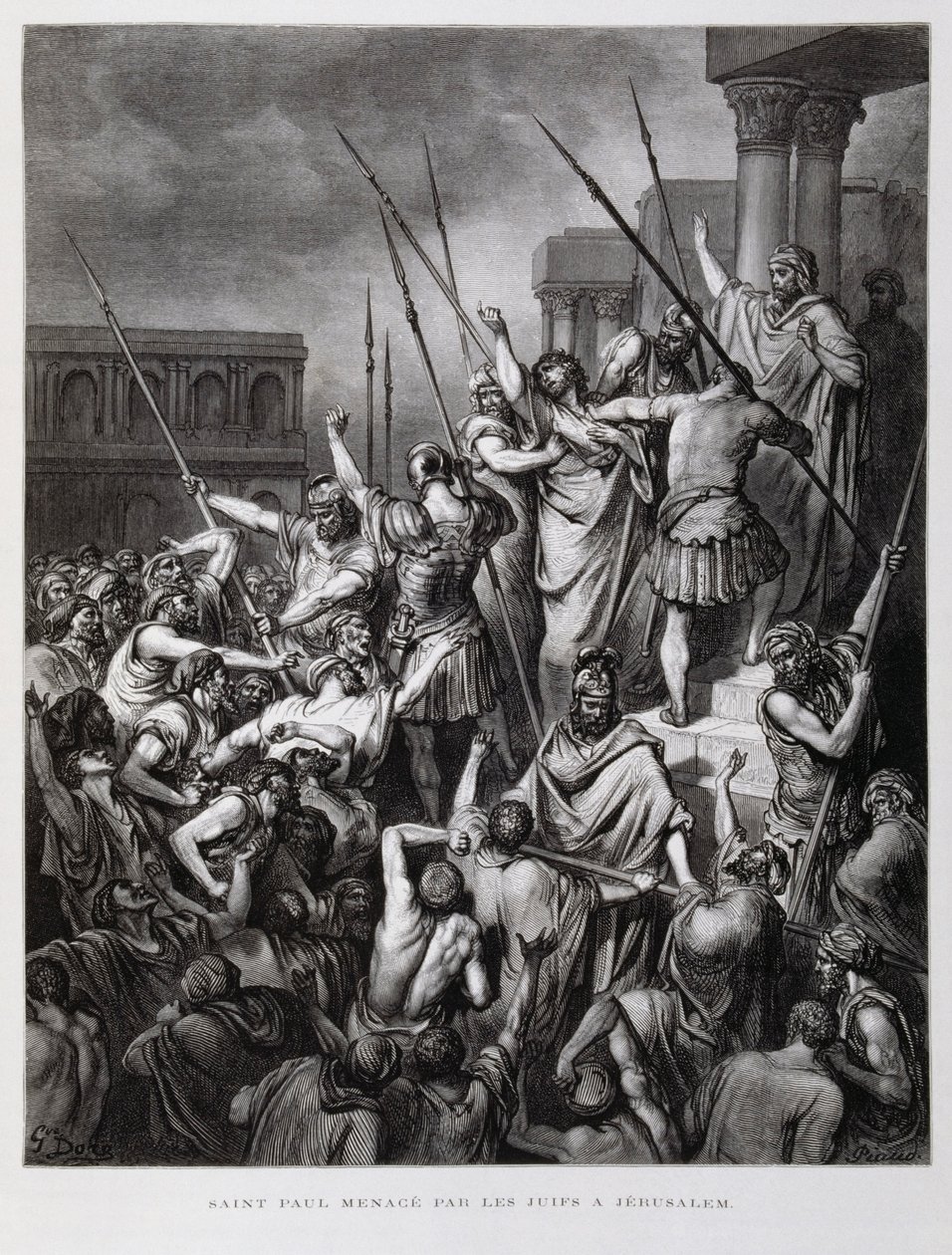 São Paulo atacado pelos judeus de Jerusalém, Ilustração da Bíblia de Dore de Gustave Dore