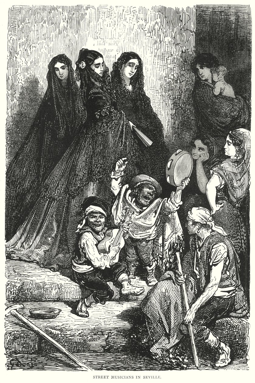 Músicos de rua em Sevilha (gravura) de Gustave Dore