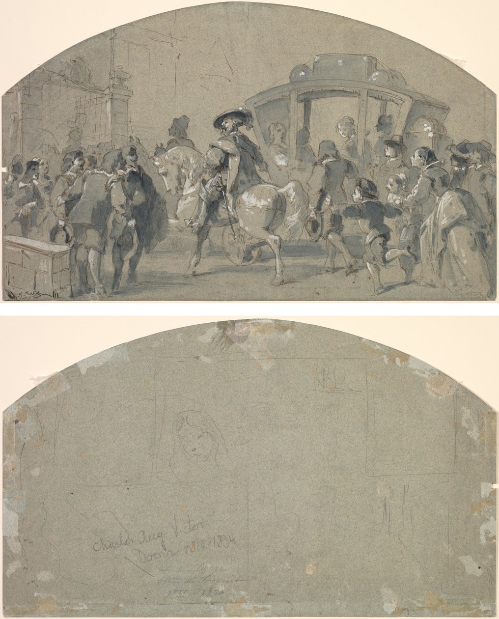 Cena de Rua (reto); Esboços (verso) de Gustave Dore