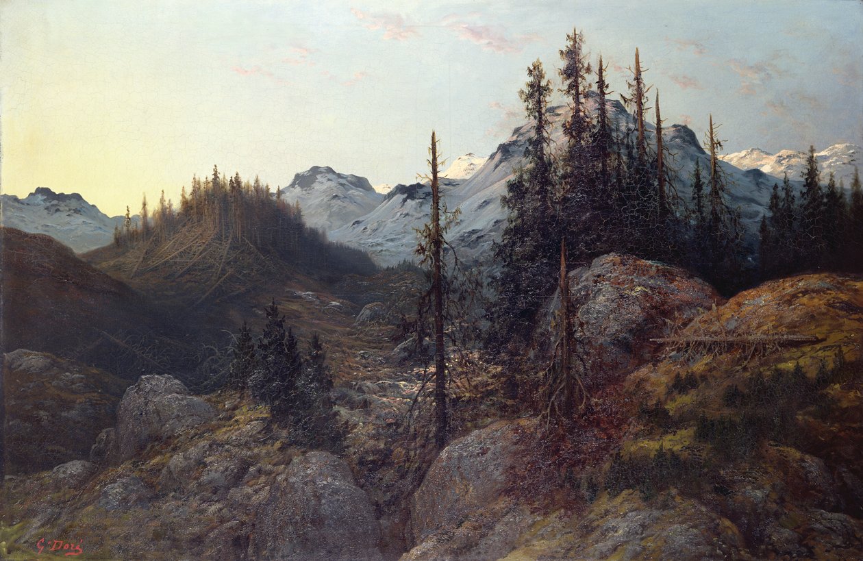 Nascer do sol nos Alpes (óleo sobre tela) de Gustave Dore