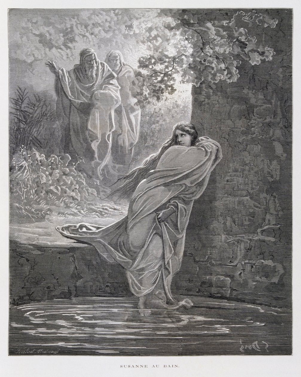 Susana no banho (Dan. 13:1-26), Ilustração da Bíblia de Dore de Gustave Dore