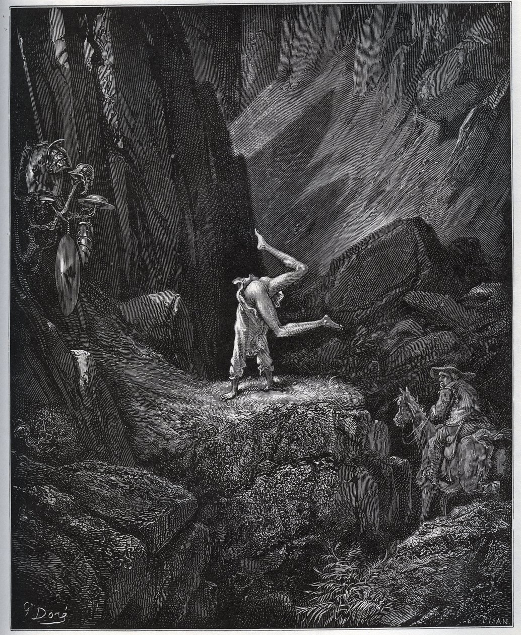 A Penitência Acrobática de Dom Quixote na Serra Morena - de "Dom Quixote de la Mancha" de Miguel Cervantes (1547-1616) (Dom Quixote) - Lenhador após desenho de Gustave Dore de Gustave Dore