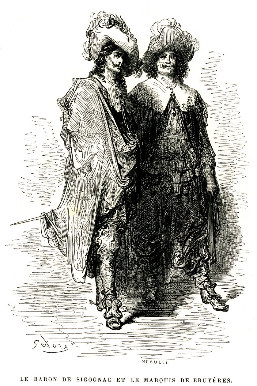O Barão de Sigognac e o Marquês de Bruyeres. Gravura de Gustave Dore ilustrando o romance de Theophile Gautier "Le capitaine Fracasse", edição Charpentier 1863. de Gustave Dore