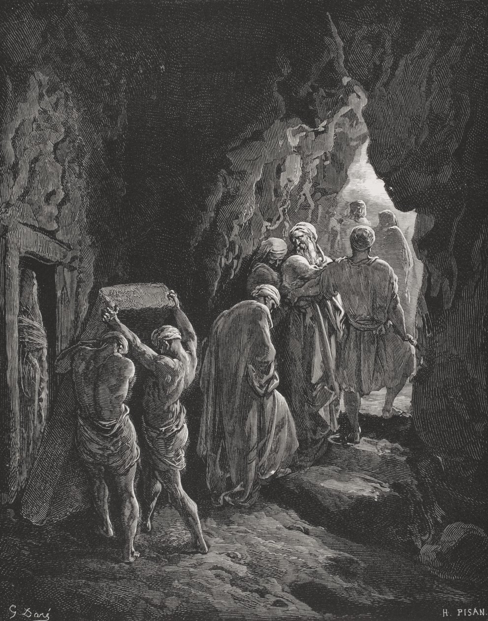 O enterro de Sarah, ilustração da "Bíblia Sagrada" de Dore, gravada por Pisan, 1866 de Gustave Dore