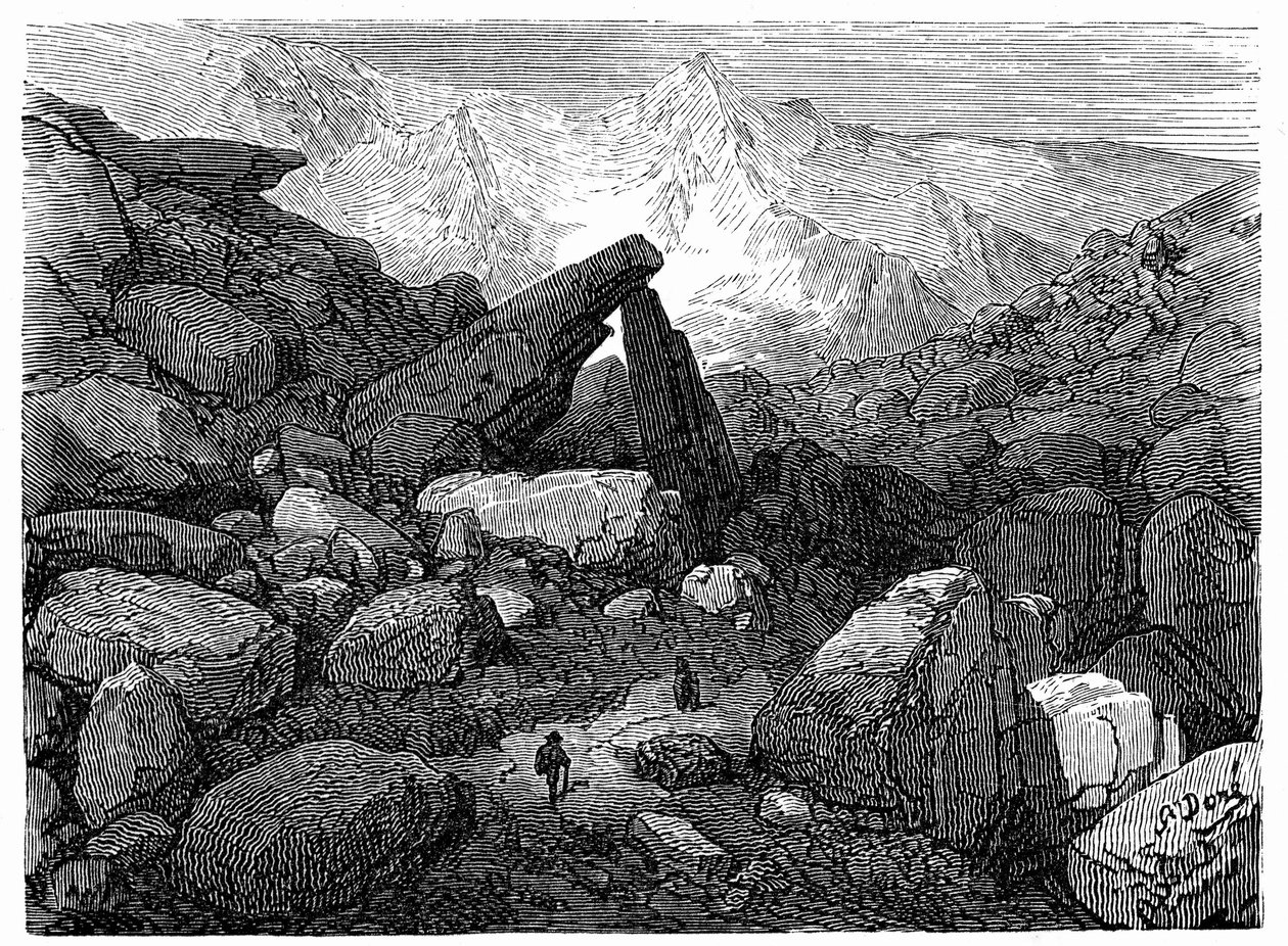 O Caminho do Caos, que conduz ao Circo de Gavarnie: gravura de Gustave Dore ilustrando o livro "Viagem aos Pirinéus de Hippolyte Taine", Hachette 1860. de Gustave Dore