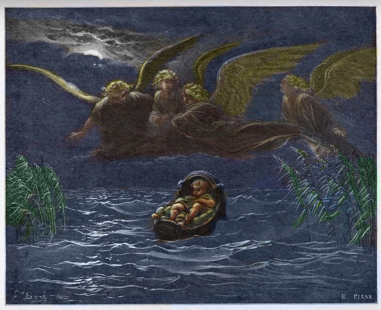 O Menino Moisés no Nilo cercado pelos Anjos da Guarda - de Gustave Dore