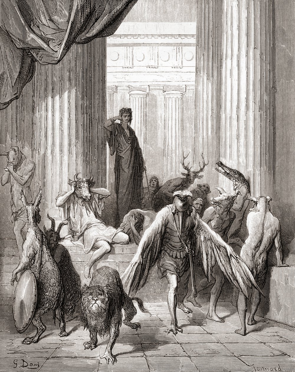 Os Companheiros de Ulisses, de uma edição do final do século XIX de Fables de La Fontaine (gravura em madeira) de Gustave Dore